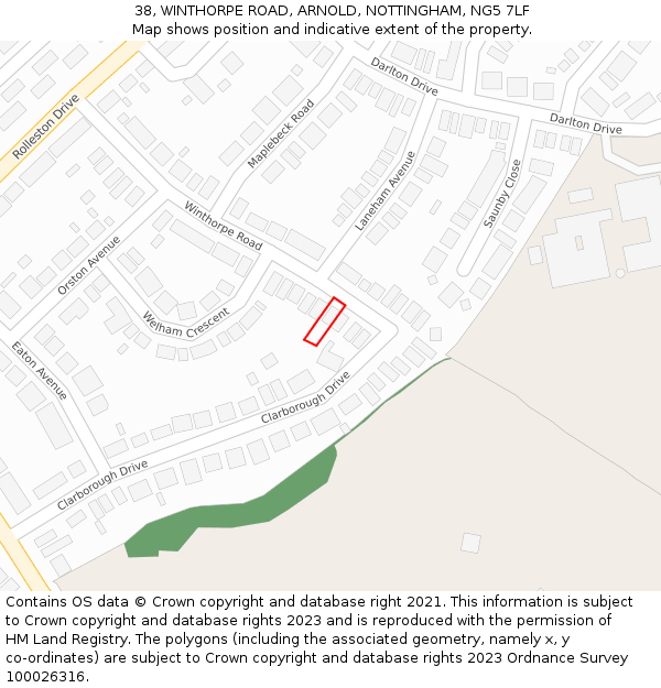 38, WINTHORPE ROAD, ARNOLD, NOTTINGHAM, NG5 7LF: Location map and indicative extent of plot