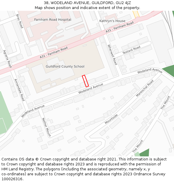 38, WODELAND AVENUE, GUILDFORD, GU2 4JZ: Location map and indicative extent of plot