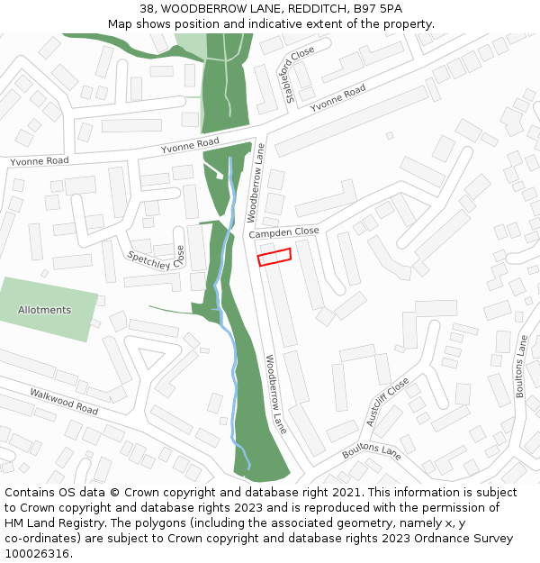 38, WOODBERROW LANE, REDDITCH, B97 5PA: Location map and indicative extent of plot