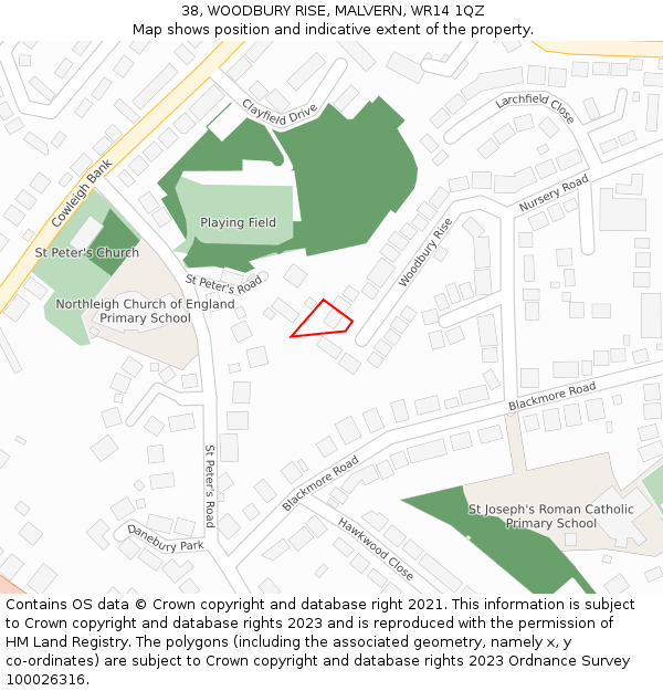 38, WOODBURY RISE, MALVERN, WR14 1QZ: Location map and indicative extent of plot