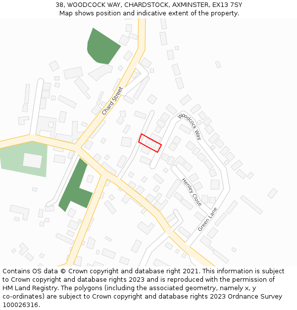 38, WOODCOCK WAY, CHARDSTOCK, AXMINSTER, EX13 7SY: Location map and indicative extent of plot