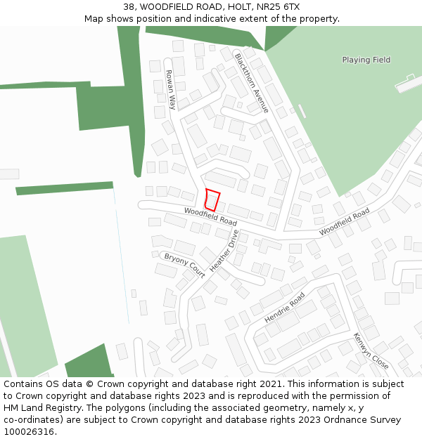 38, WOODFIELD ROAD, HOLT, NR25 6TX: Location map and indicative extent of plot