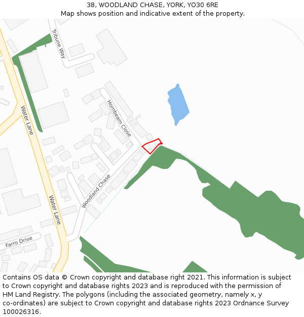 38, WOODLAND CHASE, YORK, YO30 6RE: Location map and indicative extent of plot