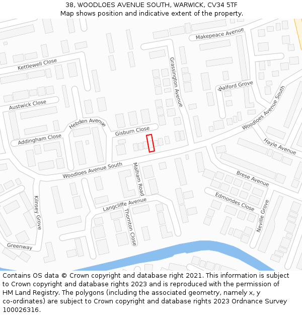 38, WOODLOES AVENUE SOUTH, WARWICK, CV34 5TF: Location map and indicative extent of plot