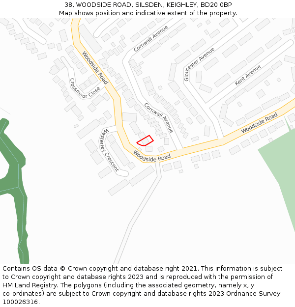 38, WOODSIDE ROAD, SILSDEN, KEIGHLEY, BD20 0BP: Location map and indicative extent of plot