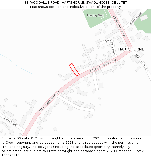 38, WOODVILLE ROAD, HARTSHORNE, SWADLINCOTE, DE11 7ET: Location map and indicative extent of plot