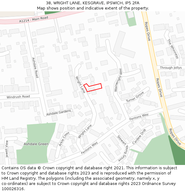 38, WRIGHT LANE, KESGRAVE, IPSWICH, IP5 2FA: Location map and indicative extent of plot