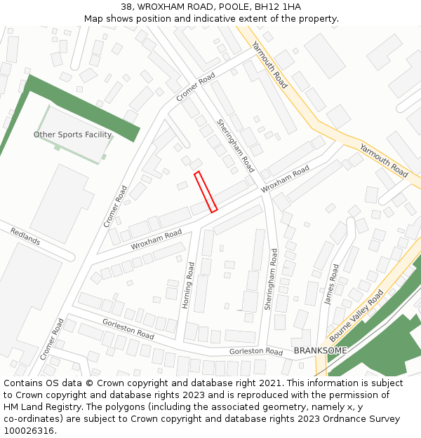 38, WROXHAM ROAD, POOLE, BH12 1HA: Location map and indicative extent of plot