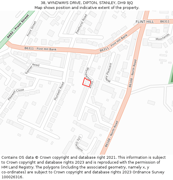 38, WYNDWAYS DRIVE, DIPTON, STANLEY, DH9 9JQ: Location map and indicative extent of plot