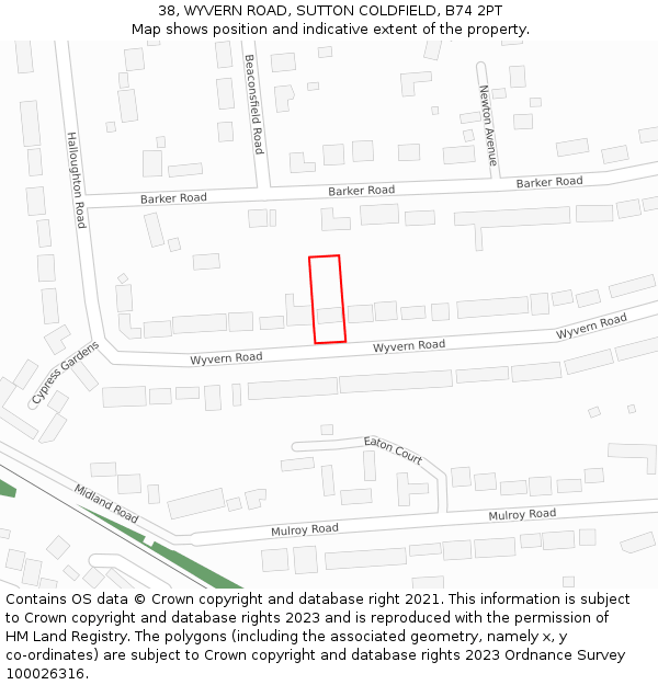 38, WYVERN ROAD, SUTTON COLDFIELD, B74 2PT: Location map and indicative extent of plot