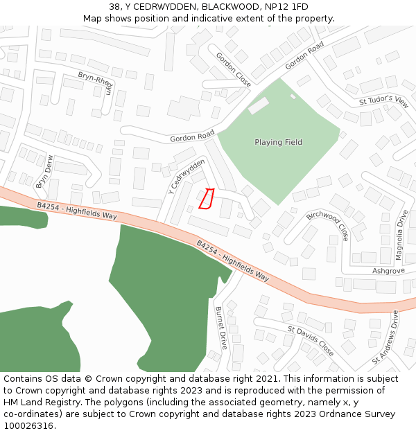 38, Y CEDRWYDDEN, BLACKWOOD, NP12 1FD: Location map and indicative extent of plot