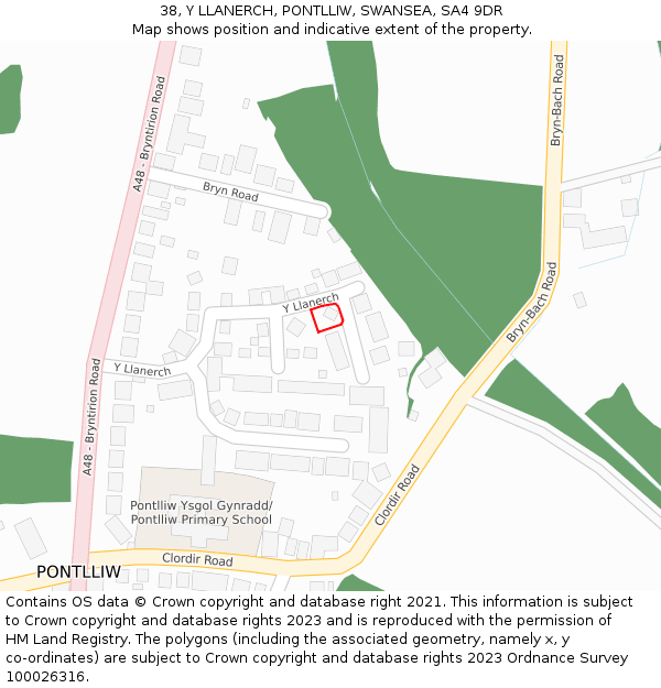 38, Y LLANERCH, PONTLLIW, SWANSEA, SA4 9DR: Location map and indicative extent of plot