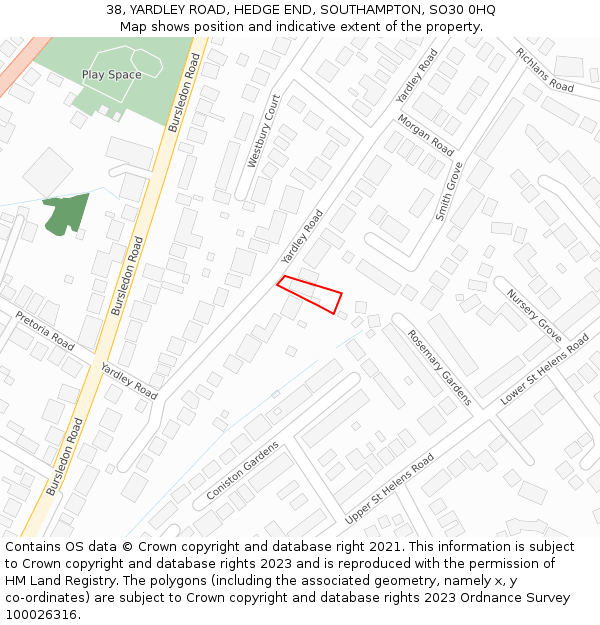 38, YARDLEY ROAD, HEDGE END, SOUTHAMPTON, SO30 0HQ: Location map and indicative extent of plot
