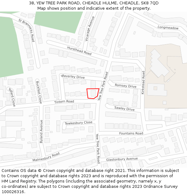 38, YEW TREE PARK ROAD, CHEADLE HULME, CHEADLE, SK8 7QD: Location map and indicative extent of plot