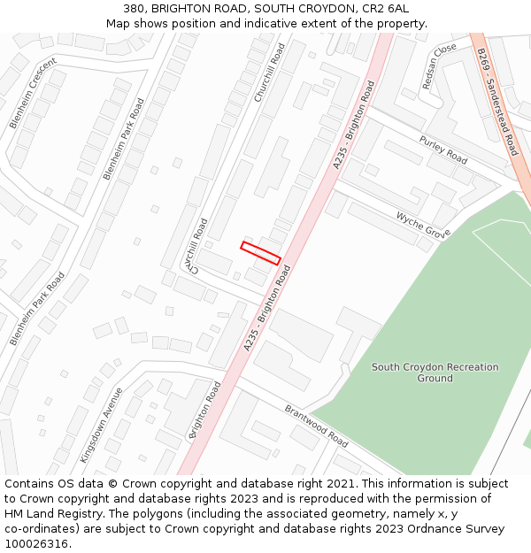 380, BRIGHTON ROAD, SOUTH CROYDON, CR2 6AL: Location map and indicative extent of plot