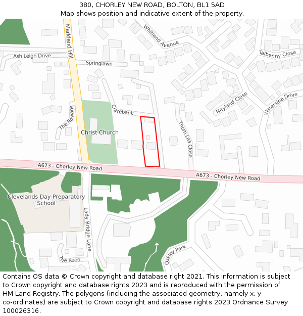 380, CHORLEY NEW ROAD, BOLTON, BL1 5AD: Location map and indicative extent of plot