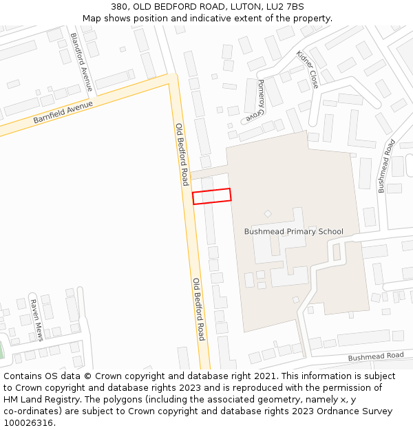 380, OLD BEDFORD ROAD, LUTON, LU2 7BS: Location map and indicative extent of plot