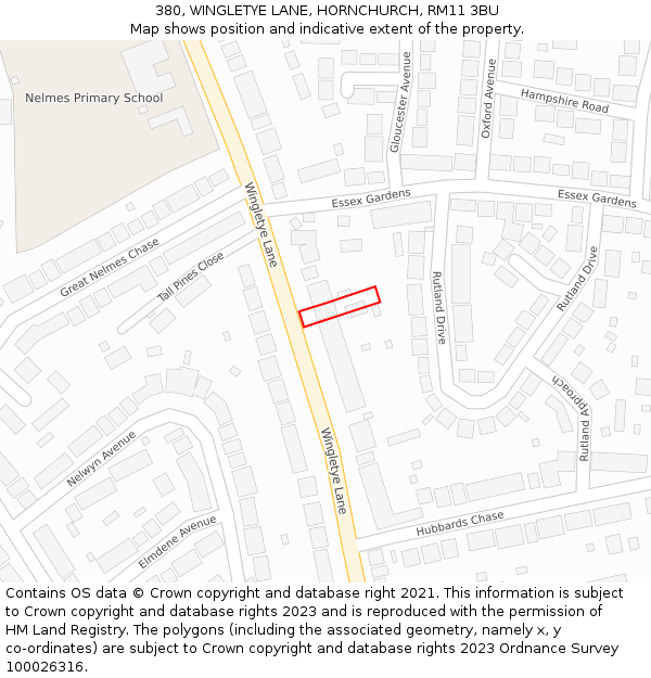 380, WINGLETYE LANE, HORNCHURCH, RM11 3BU: Location map and indicative extent of plot