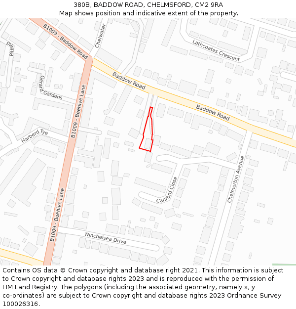 380B, BADDOW ROAD, CHELMSFORD, CM2 9RA: Location map and indicative extent of plot