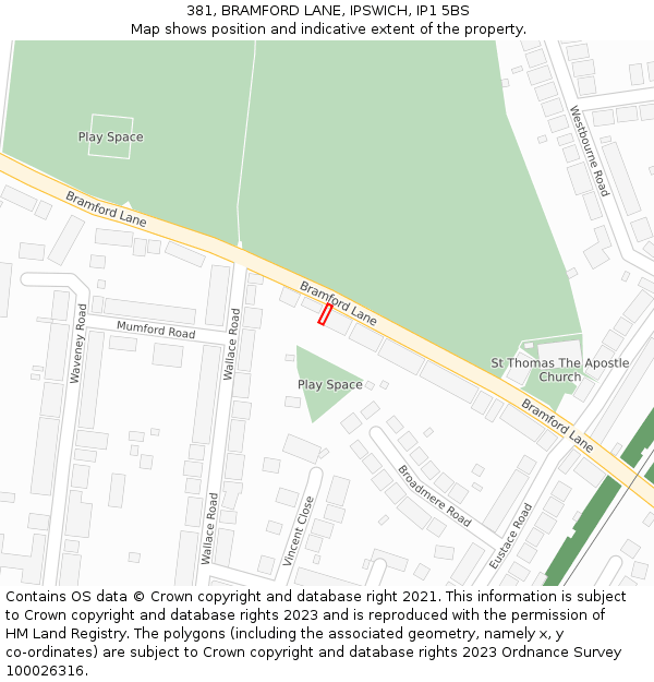 381, BRAMFORD LANE, IPSWICH, IP1 5BS: Location map and indicative extent of plot