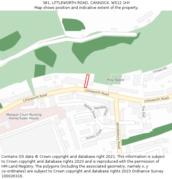 381, LITTLEWORTH ROAD, CANNOCK, WS12 1HY: Location map and indicative extent of plot