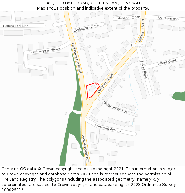 381, OLD BATH ROAD, CHELTENHAM, GL53 9AH: Location map and indicative extent of plot