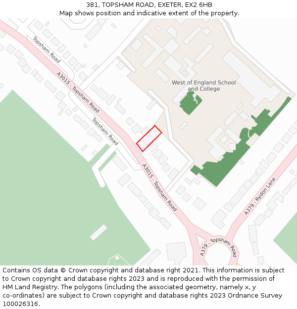 381, TOPSHAM ROAD, EXETER, EX2 6HB: Location map and indicative extent of plot