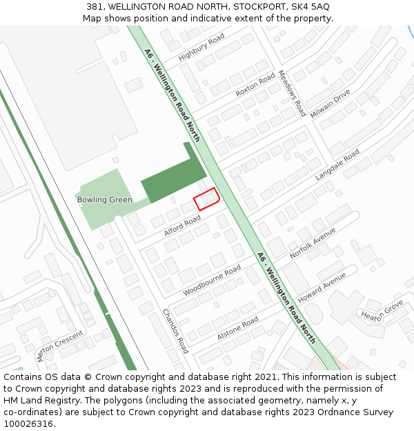 381, WELLINGTON ROAD NORTH, STOCKPORT, SK4 5AQ: Location map and indicative extent of plot