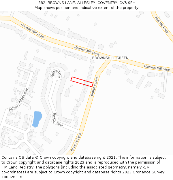 382, BROWNS LANE, ALLESLEY, COVENTRY, CV5 9EH: Location map and indicative extent of plot