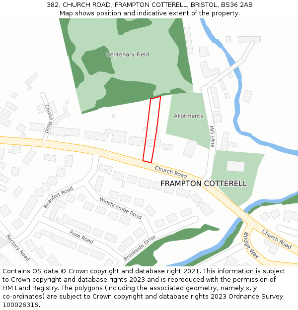 382, CHURCH ROAD, FRAMPTON COTTERELL, BRISTOL, BS36 2AB: Location map and indicative extent of plot