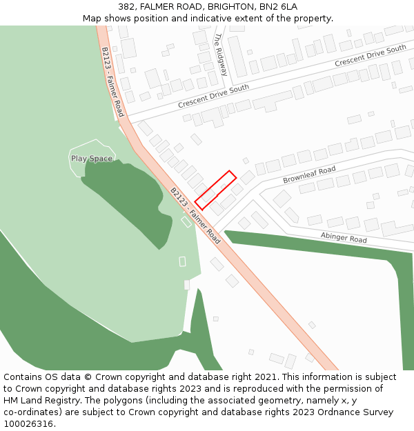 382, FALMER ROAD, BRIGHTON, BN2 6LA: Location map and indicative extent of plot