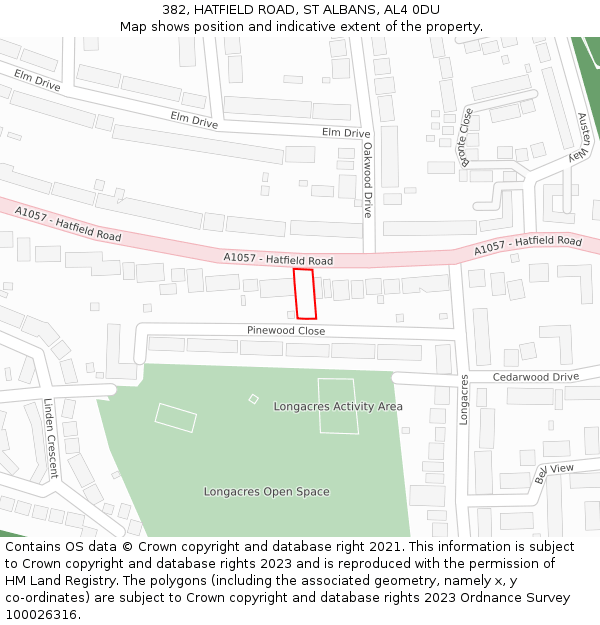 382, HATFIELD ROAD, ST ALBANS, AL4 0DU: Location map and indicative extent of plot