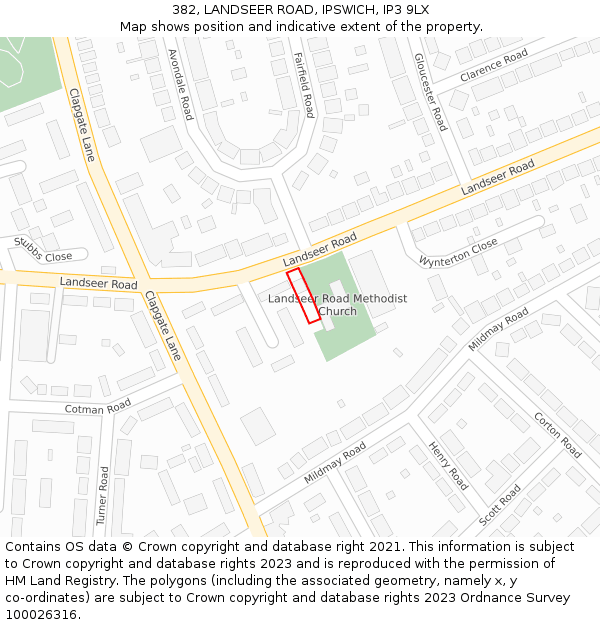 382, LANDSEER ROAD, IPSWICH, IP3 9LX: Location map and indicative extent of plot