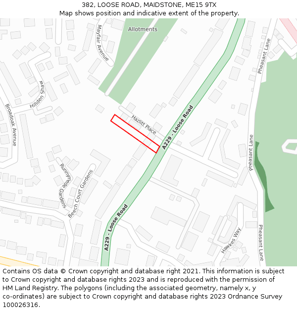 382, LOOSE ROAD, MAIDSTONE, ME15 9TX: Location map and indicative extent of plot
