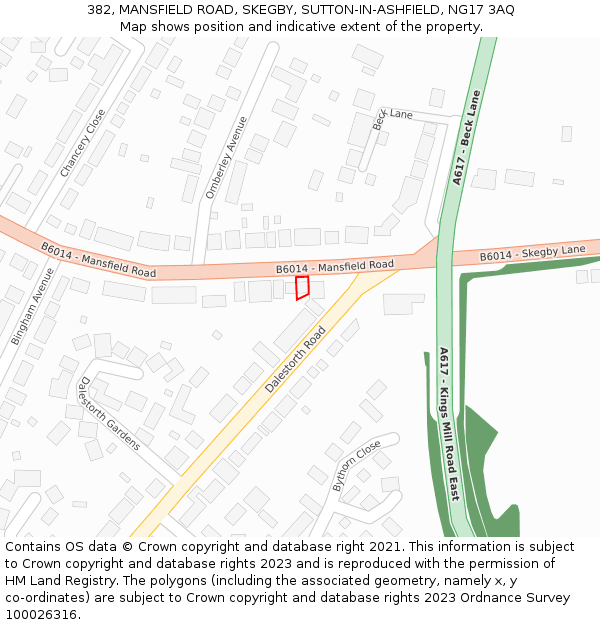 382, MANSFIELD ROAD, SKEGBY, SUTTON-IN-ASHFIELD, NG17 3AQ: Location map and indicative extent of plot