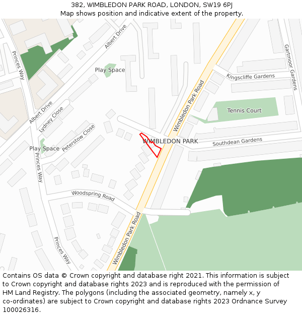 382, WIMBLEDON PARK ROAD, LONDON, SW19 6PJ: Location map and indicative extent of plot