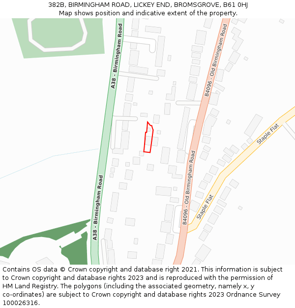 382B, BIRMINGHAM ROAD, LICKEY END, BROMSGROVE, B61 0HJ: Location map and indicative extent of plot