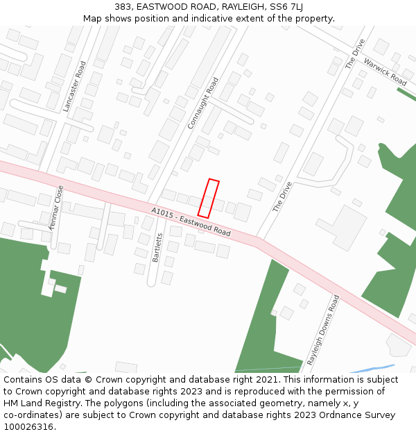 383, EASTWOOD ROAD, RAYLEIGH, SS6 7LJ: Location map and indicative extent of plot