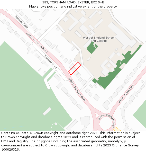 383, TOPSHAM ROAD, EXETER, EX2 6HB: Location map and indicative extent of plot