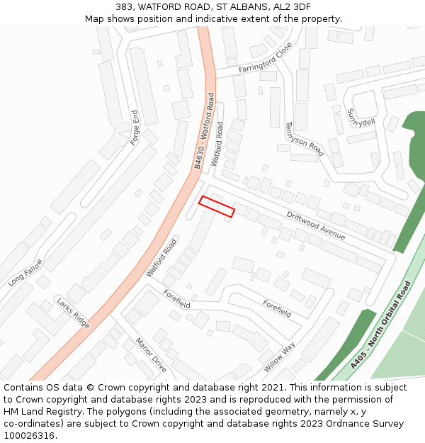 383, WATFORD ROAD, ST ALBANS, AL2 3DF: Location map and indicative extent of plot