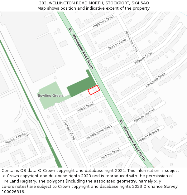 383, WELLINGTON ROAD NORTH, STOCKPORT, SK4 5AQ: Location map and indicative extent of plot