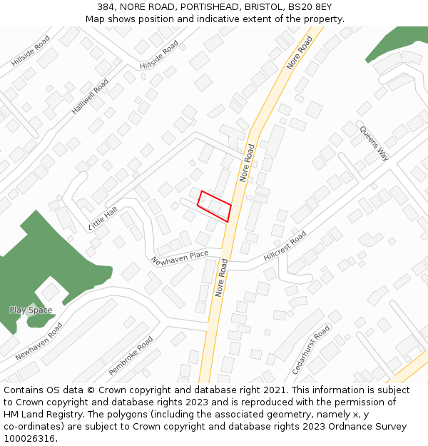 384, NORE ROAD, PORTISHEAD, BRISTOL, BS20 8EY: Location map and indicative extent of plot