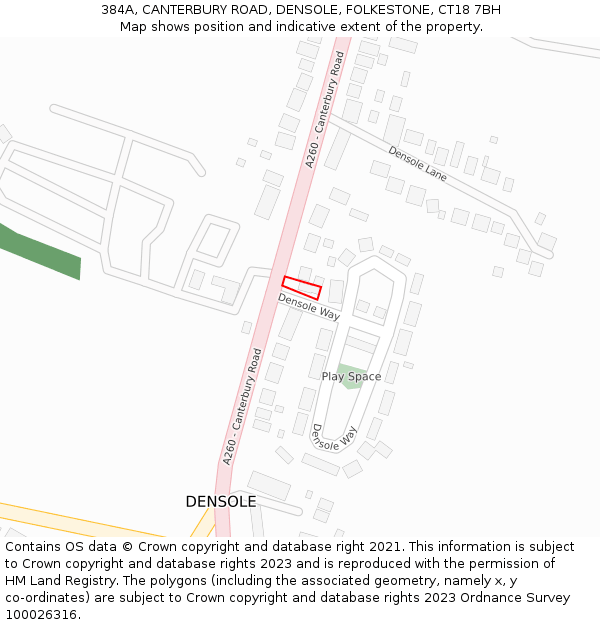 384A, CANTERBURY ROAD, DENSOLE, FOLKESTONE, CT18 7BH: Location map and indicative extent of plot