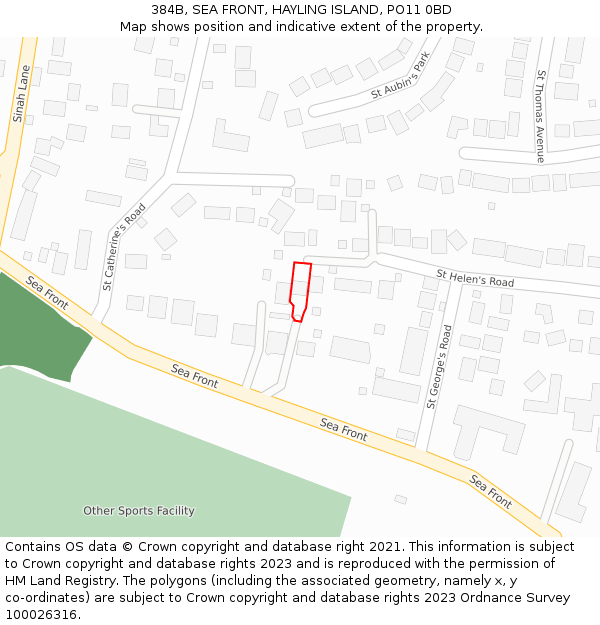 384B, SEA FRONT, HAYLING ISLAND, PO11 0BD: Location map and indicative extent of plot