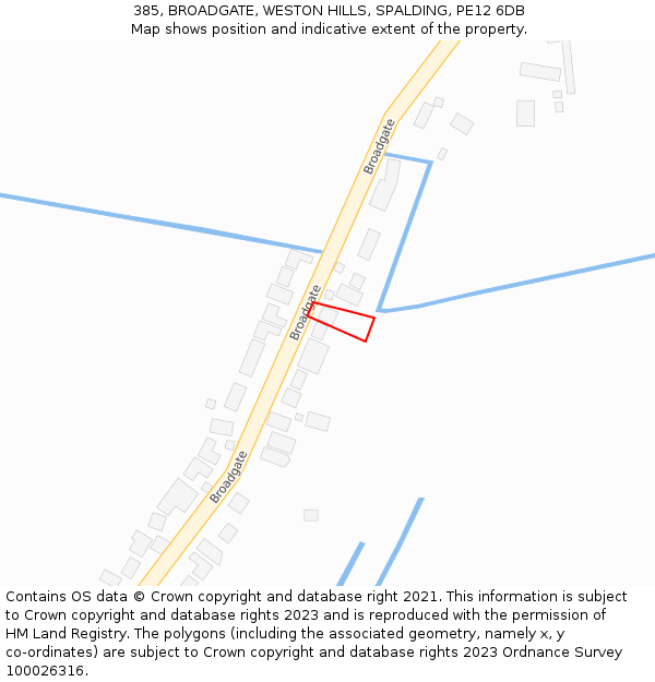 385, BROADGATE, WESTON HILLS, SPALDING, PE12 6DB: Location map and indicative extent of plot