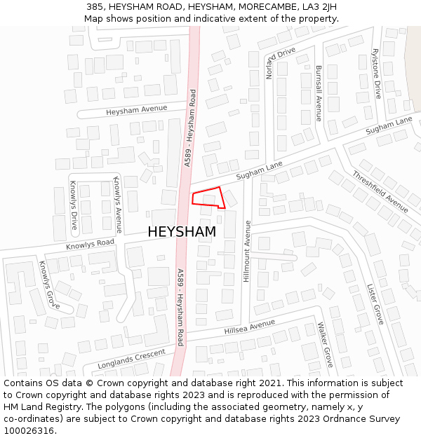 385, HEYSHAM ROAD, HEYSHAM, MORECAMBE, LA3 2JH: Location map and indicative extent of plot