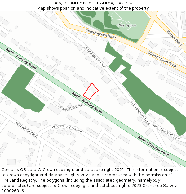 386, BURNLEY ROAD, HALIFAX, HX2 7LW: Location map and indicative extent of plot