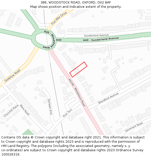 386, WOODSTOCK ROAD, OXFORD, OX2 8AF: Location map and indicative extent of plot