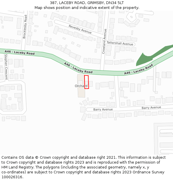 387, LACEBY ROAD, GRIMSBY, DN34 5LT: Location map and indicative extent of plot