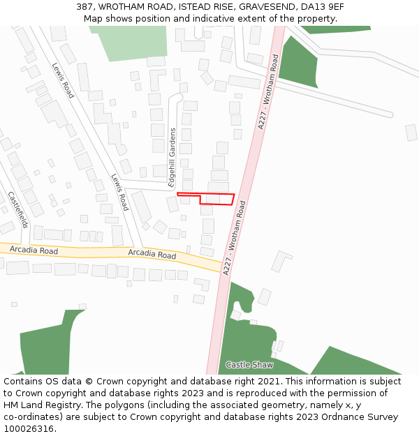 387, WROTHAM ROAD, ISTEAD RISE, GRAVESEND, DA13 9EF: Location map and indicative extent of plot